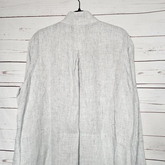 Eileen Fisher Check Print Slub Linen Notched Collar Long Jacket - Picture 10 of 10